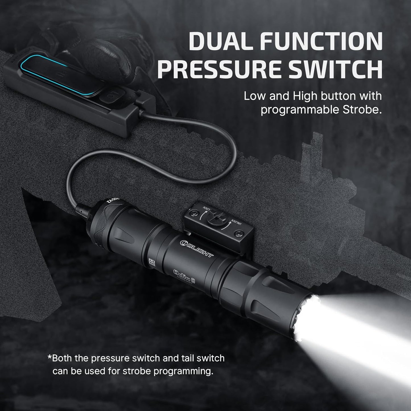 OLIGHT Odin S Tactical Flashlight - 1500 Lumens, Rechargeable, IPX8 Waterproof | MLOK Rail Mounted, 250m Throw (Black)