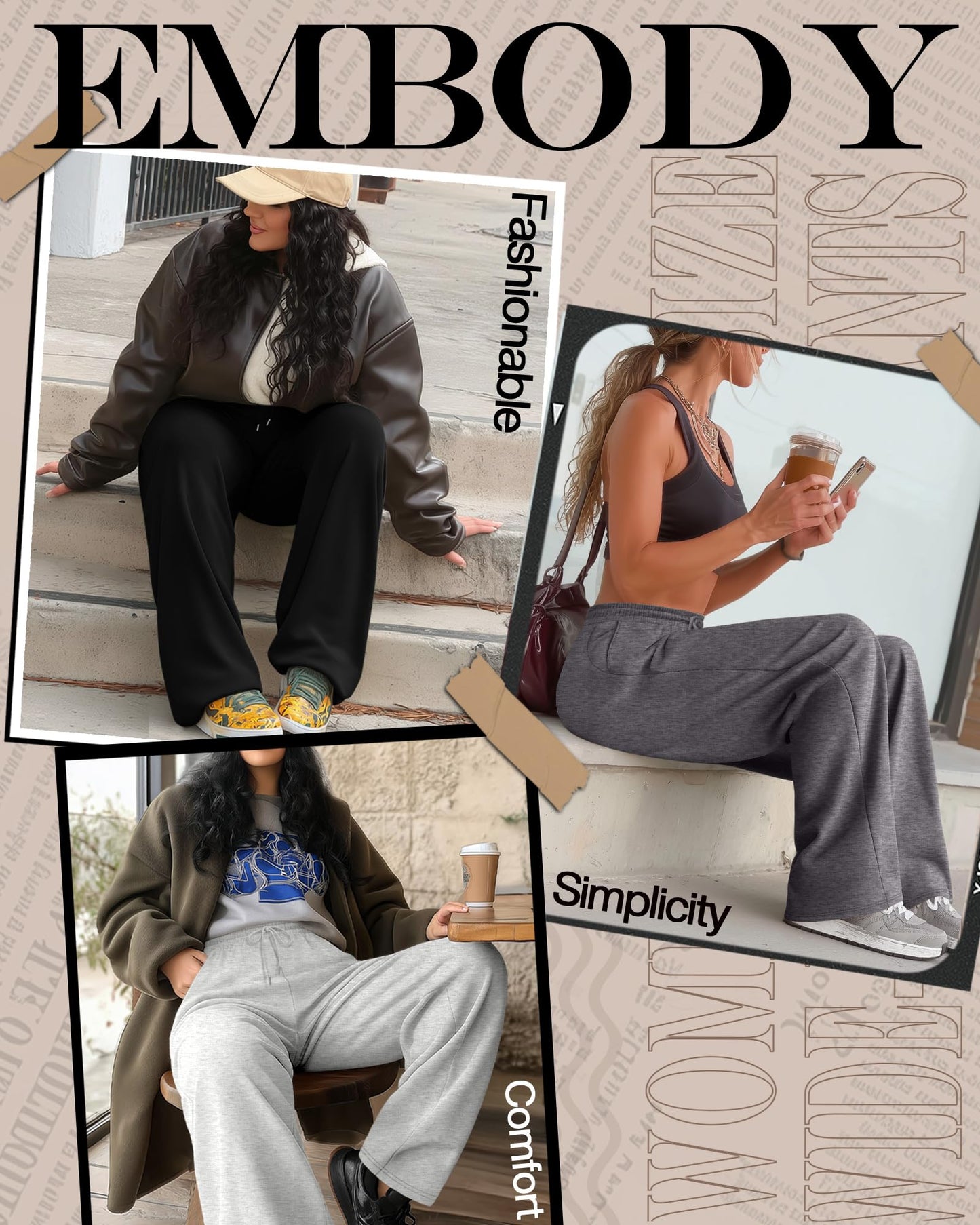 Neer 3 Pack Women's Plus Size Wide Leg Sweatpants Y2k Cargo Flowy Pants Travel Versatile Street Style Joggers with Pockets(Beige Gray, Dark Gray, Black,3X-Large)