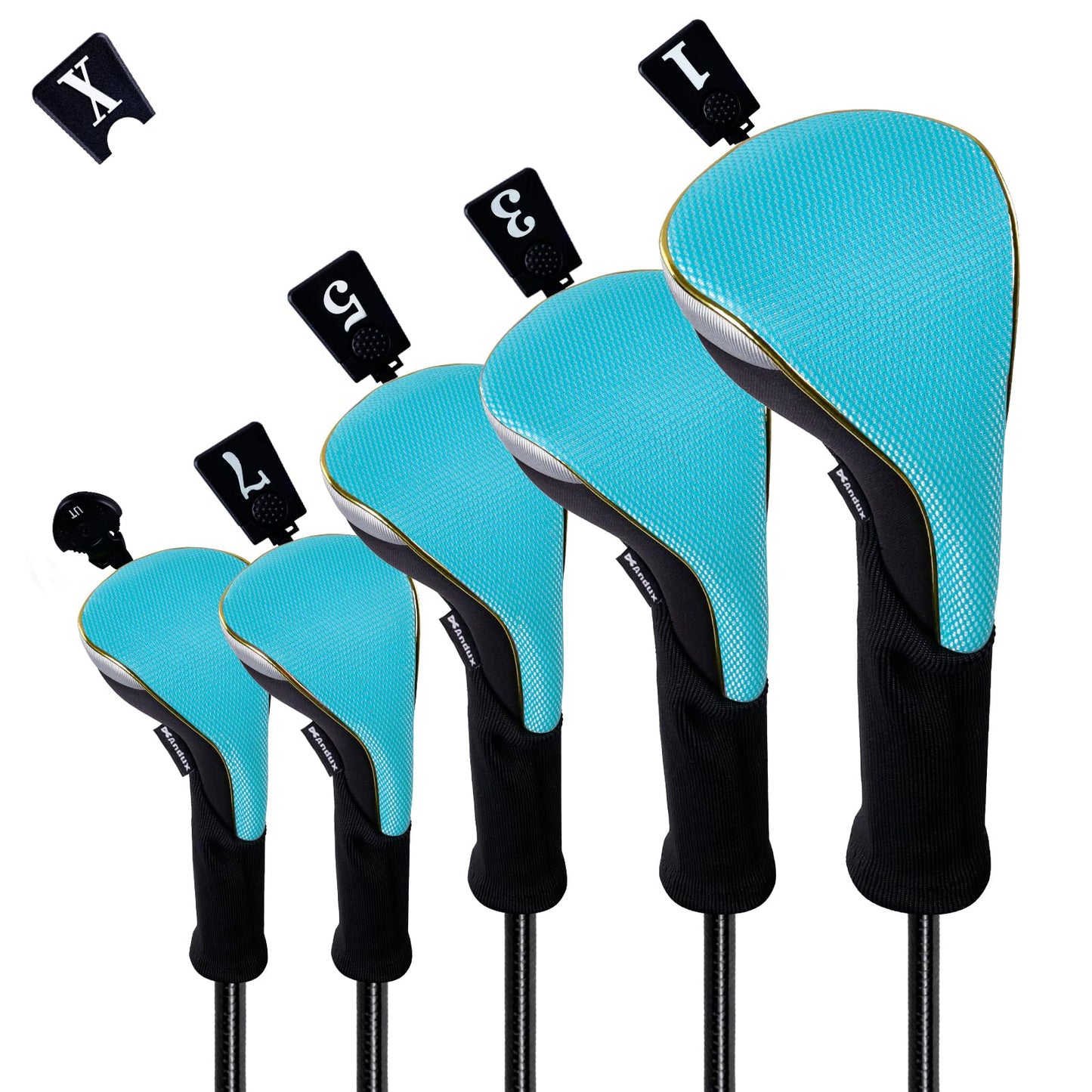 Andux 5Pcs/Set Gold Golf 460cc Driver Fairway Woods Hybrids Club Head Covers MT/ZH15 Light Blue