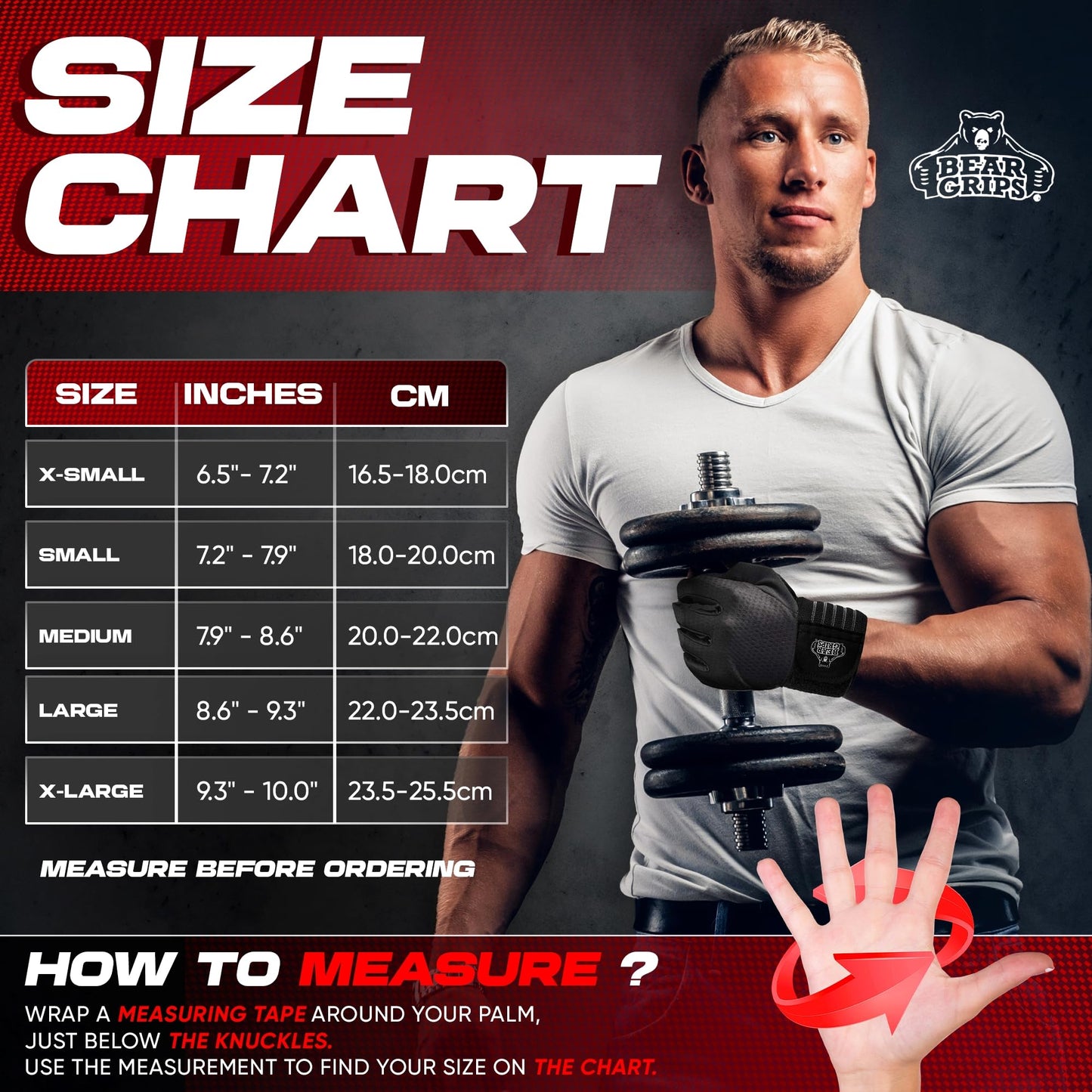 Bear Grips Weight Lifting Armor Gloves for Men & Women | Full Finger Lifting Armor & Workout Gloves (Black-Full Finger, Large)