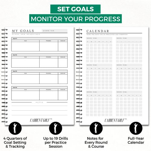 CADDENT GOLF Log Book - Wire-Bound Golf Notebook and Golf Scorecard Book - Golf Journal & Log Book - 150 Pages (Practice Log & Scorecard, Hardcover)
