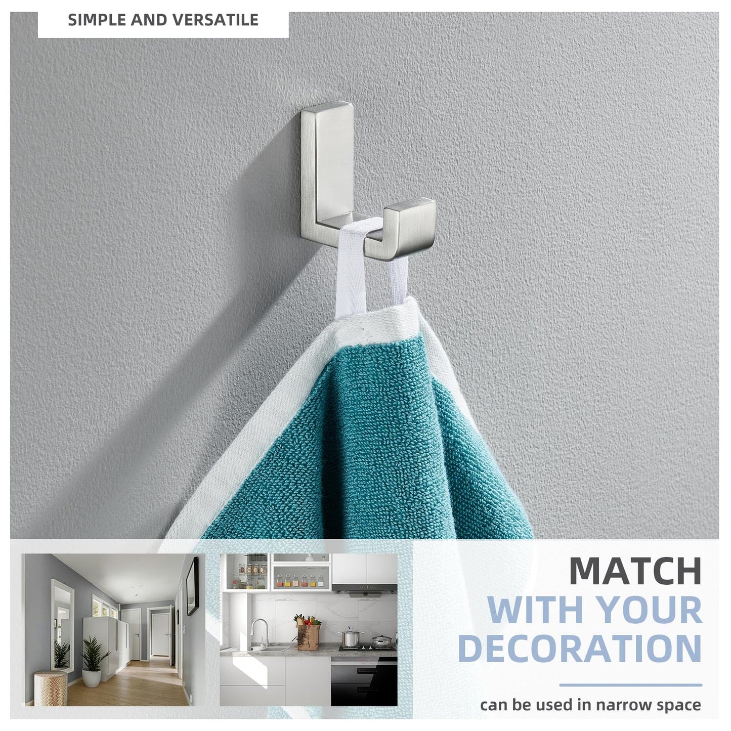 Angle Simple Towel Hook for Bathroom, SUS 304 Stainless Steel Shower Robe Coat Hook for Wall, Brushed Nickel