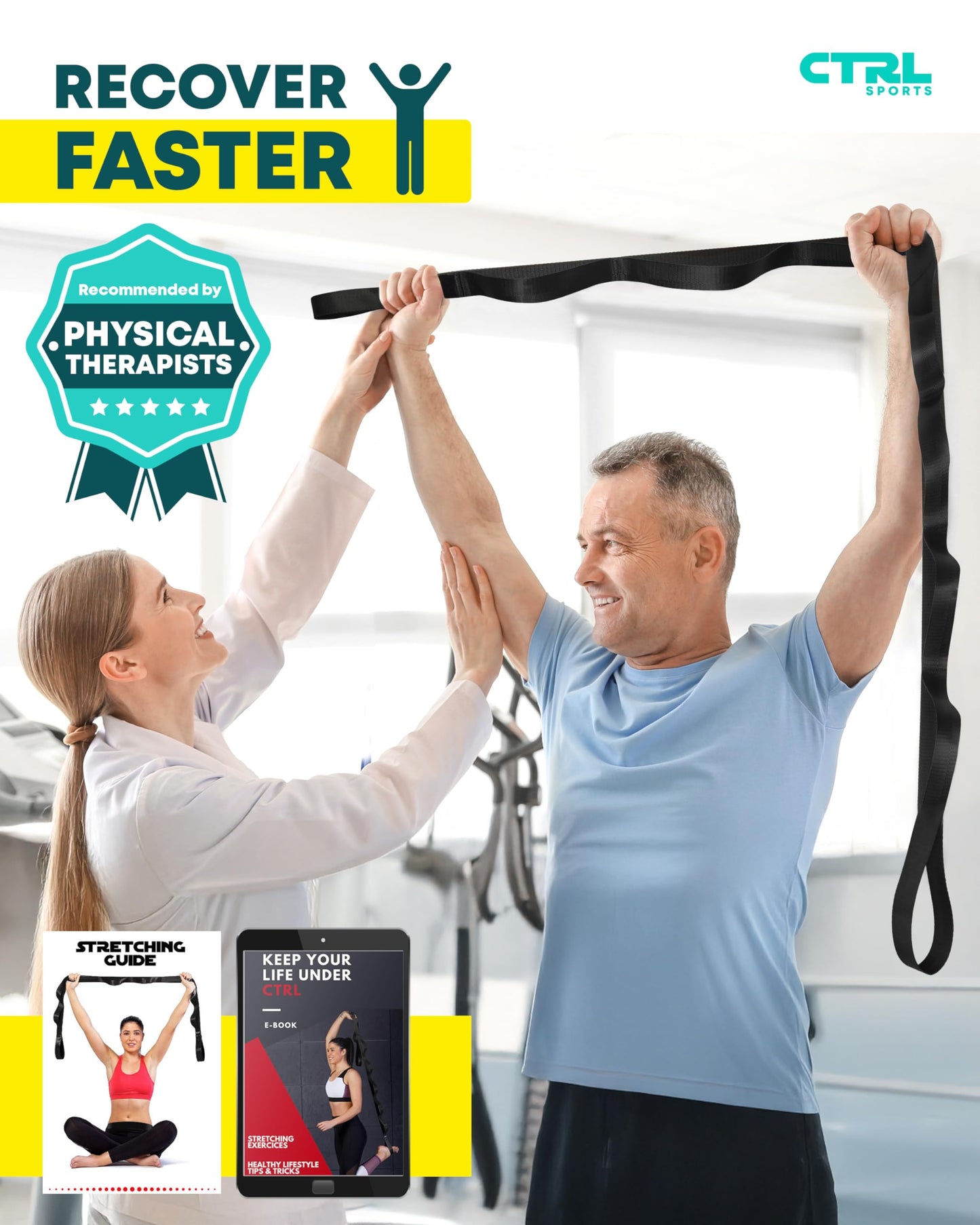 Stretching Strap Non Elastic Yoga Strap with Loops - Stretching Band for Physical Therapy, Stretch Bands for Exercise and Flexibility - Stretch Strap with 10 Loops, Hamstring & Leg Stretcher by CTRL Sports