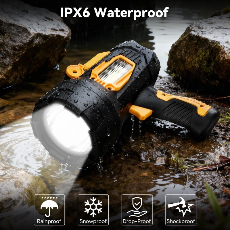 polisak Rechargeable Spotlight Flashlight, 99,000 Lumens Super Bright LED Spotlight with COB Light & Foldable Tripod, 10000ɱAh 30H Long Lasting Large Handheld Spot Light for Huŋting Boating Camping