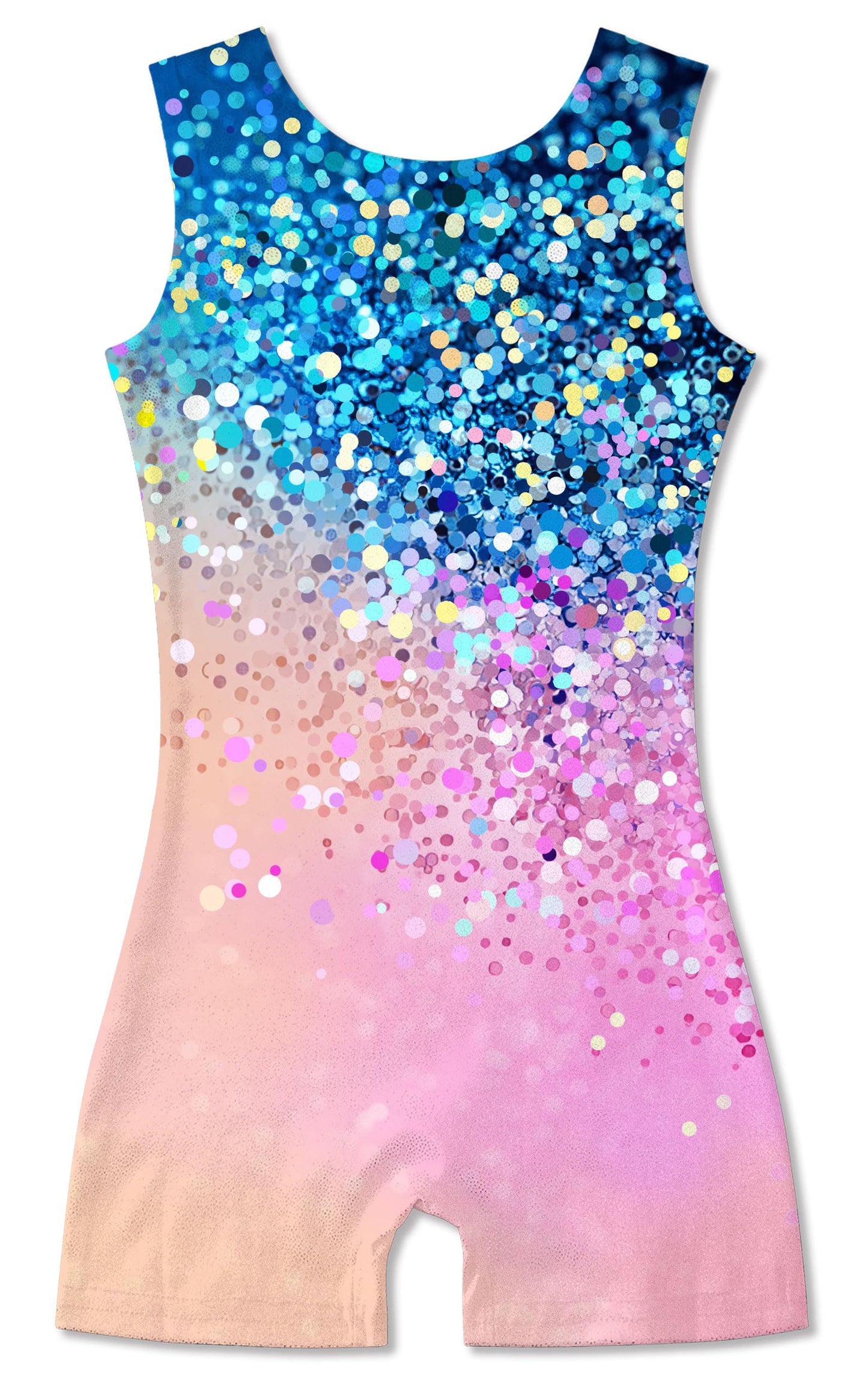 Funnycokid Gymnastics Leotards for Girls Dance Outfits Unitard Sparkly Clothes with Shorts, Diamond Blue Light Pink, 5-6 Years