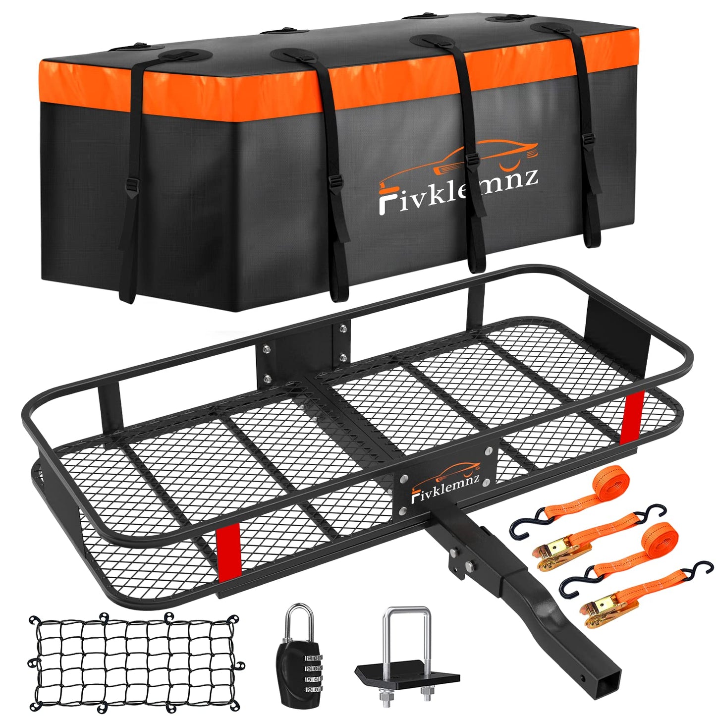 Foldable Hitch Cargo Carrier, 60" X 20" X 6" Heavy Duty Trailer Hitch Mount Luggage Basket with 500lb Capacity + 16 Cubic Waterproof Cargo Carrier Bag, Suitable for SUV, Truck, Car Traveling