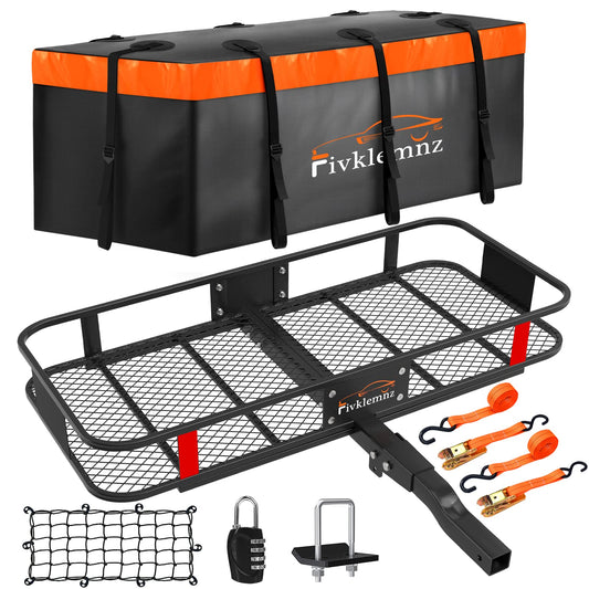 Foldable Hitch Cargo Carrier, 60" X 20" X 6" Heavy Duty Trailer Hitch Mount Luggage Basket with 500lb Capacity + 16 Cubic Waterproof Cargo Carrier Bag, Suitable for SUV, Truck, Car Traveling