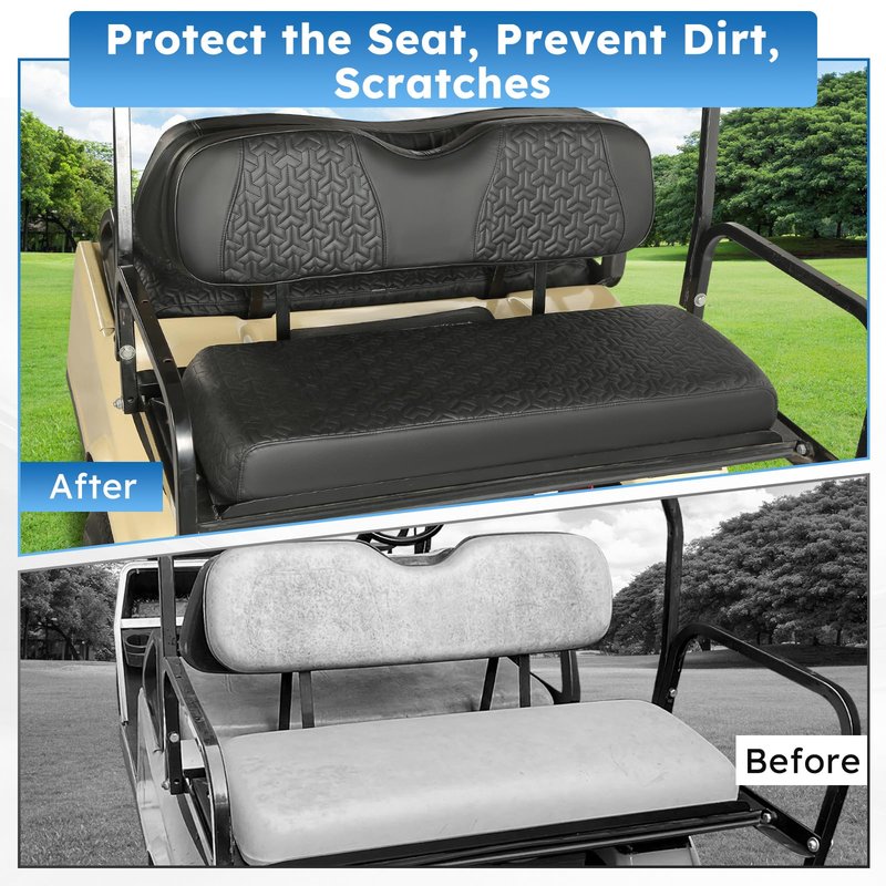 CHENGWEI Golf Cart Seat Covers for EZGO TXT 1994-2013 Front Standard Seat Cushion,Vinyl Leather Golf EZGO TXT Seat Covers Replacement Front Seat Cover Retractable Buckle No Stapler Needed(Black)