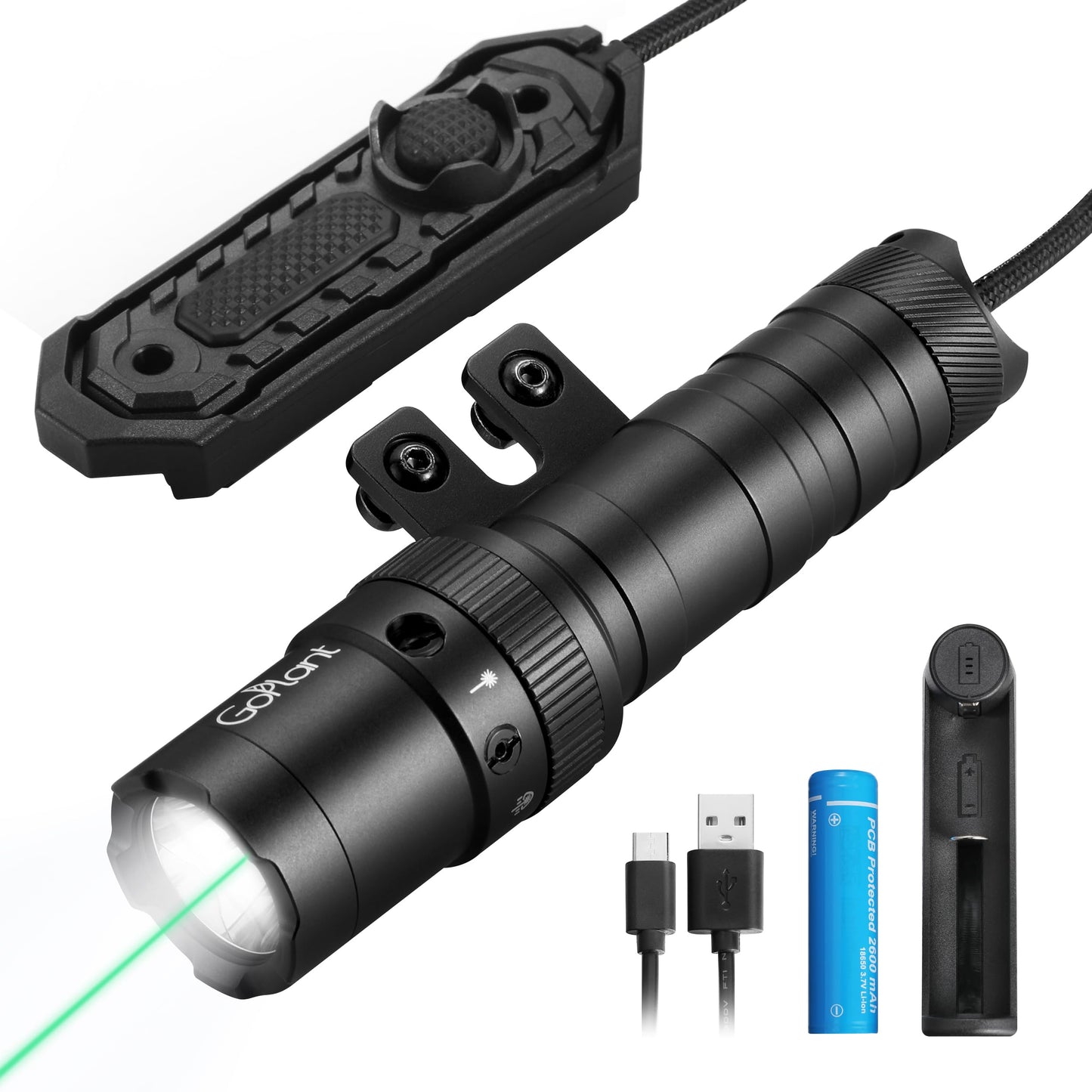GOPLANT 2500 Lumen Tactical Flashlight, Aircraft Aluminum LED Weapon Light, MLOK Laser Light for Rail Mount, Rifle Flashlight with Momentary Strobe Function, Long Gun Flashlight with Remote Switch