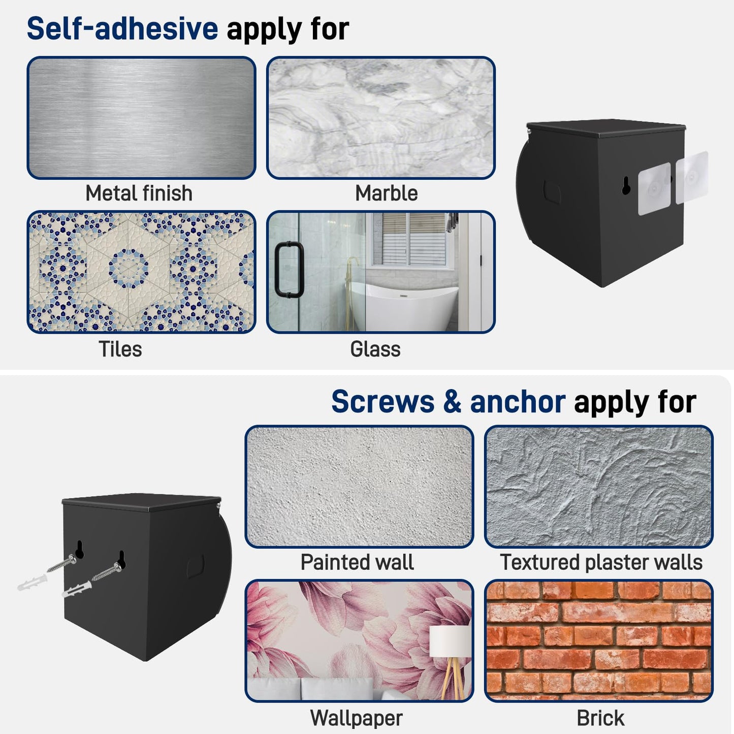 FARVIGOR Toilet Paper Holder Wall Mount, Self Adhesive Toilet Paper Holder with Shelf, Waterproof Stainless Steel Bathroom Toilet Tissue Roll Holder Cat Dog Proof, Black