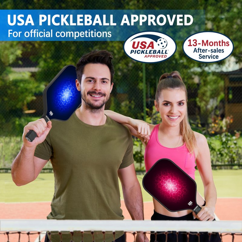 Pickleball Paddles Set of 2,Non-Slip Grip,Composite Carbon and Graphite Face,USAPA Approved Pro Pickleball Set with 4 Pickleball Balls Outdoor Indoor,Pickleball Racket for Women Men (Blue/Red)