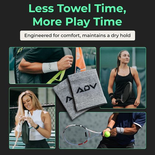 ADV Tennis Wristbands with New Age Polyester Cotton Blend - Ultra Absorbent Wrist Sweatbands - Doublewide & Slim Wrist Bands for Sweat - 4 Pack or 2 Pack (4-Pack Gray, M/L)