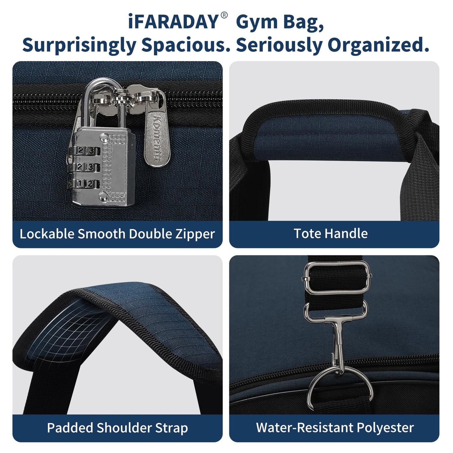iFARADAY Men's Duffle Bag with Shoes Compartment, 24 inch, Navy Blue