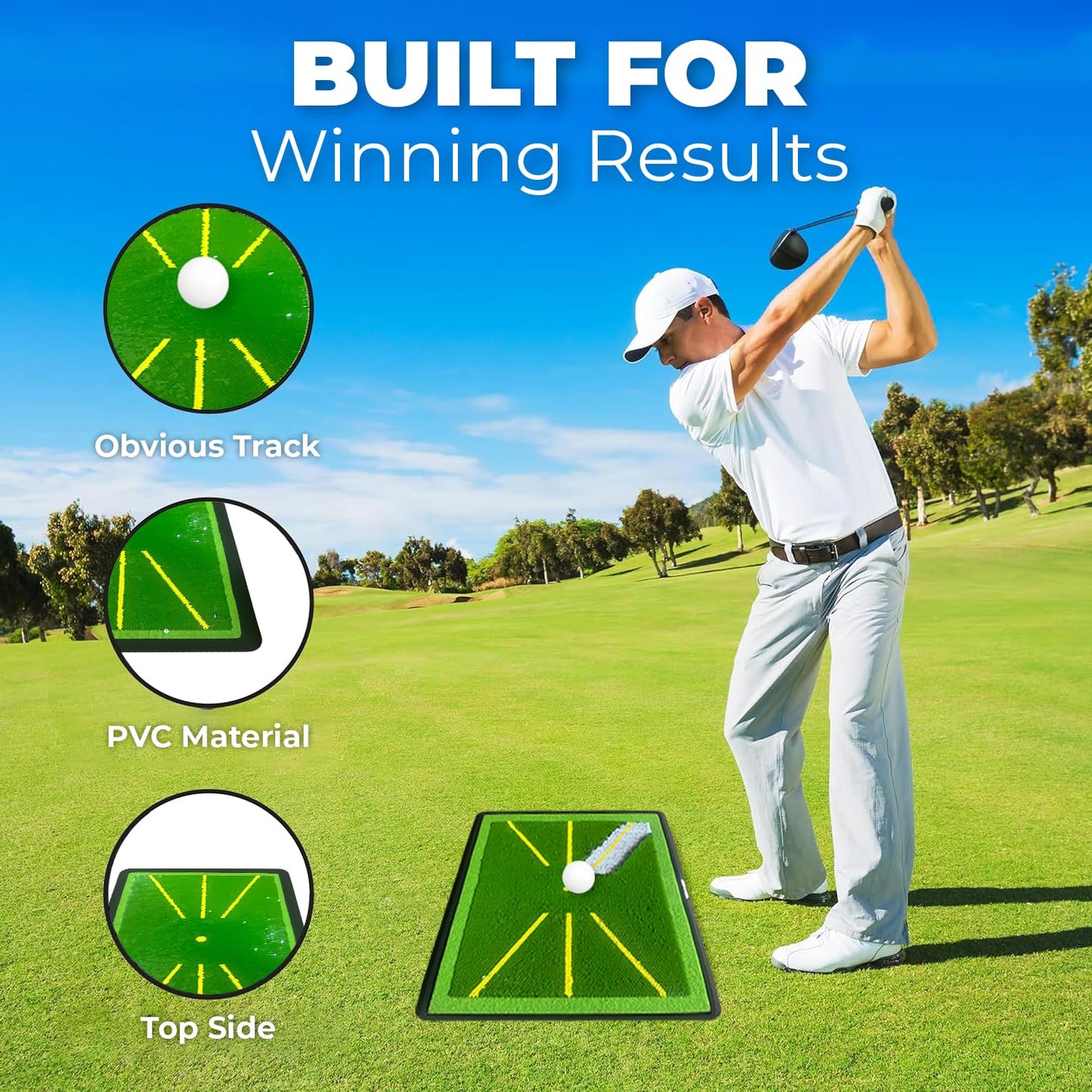 AMERICAN SWEAT Golf Hitting Mat - 1-Second Detach System Golf Training Mat - Real Swing Path Feedback - Easy Clean & Store