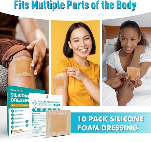 General Medi Waterproof Silicone Foam Island Dressing - 10 Sterile 4" x 4" Wound Care Pads | Soft & Highly Absorbent