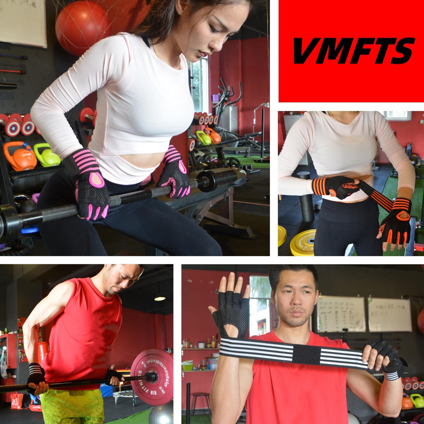 VMFTS Weightlifting Gloves Padded Workout Gloves with Wrist Wrap Support Gym Gloves for Men Women Gym Exercise Fitness Training Lifting Dumbbell (Large)