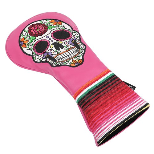 SHABIER Pink Golf Driver Headcover with Rose Embroidery Sugar Skull Design for Golf Driver Club