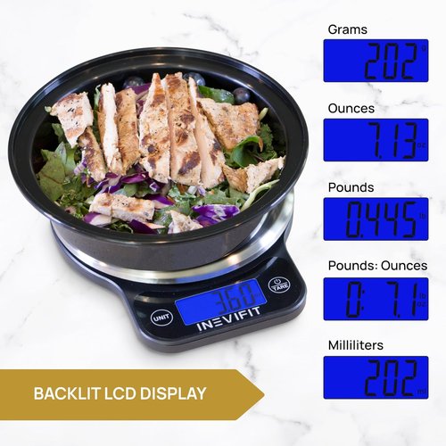 INEVIFIT Digital Kitchen Scale - Highly Accurate Multifunction Food Scale | 13 lbs Capacity, Sleek Black Design