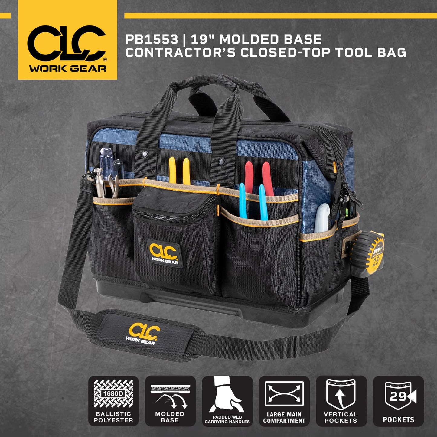 CLC Work Gear PB1553 19" Molded Base Contractor's Closed-Top Tool Bag