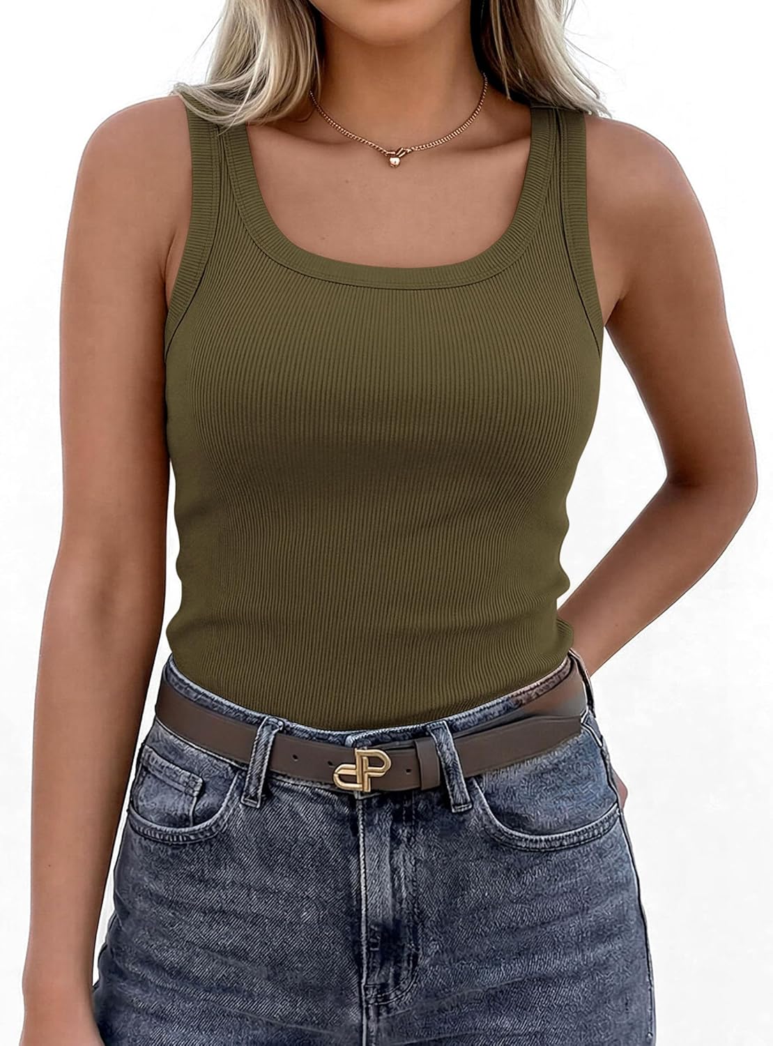 PrettyGarden Tank Tops for Women - Summer Sleeveless Scoop Neck Ribbed Cami Shirt in Casual Fit