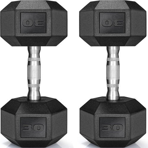 LIFERUN Dumbbells - Rubber Coated Cast Iron Hex Weights | 30-85lb Set of 2 for Home Workouts