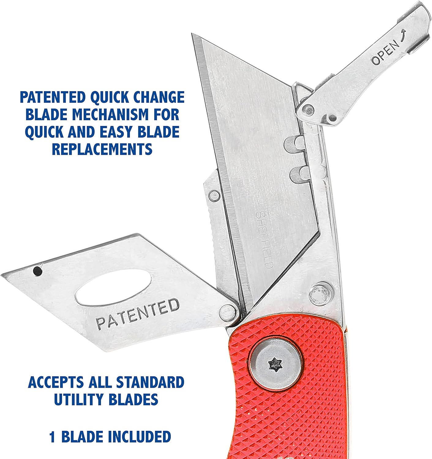 Sheffield Folding Utility Knife - Aluminum Handle, Accepts Standard Blades | Ideal for Home, Office & Trades