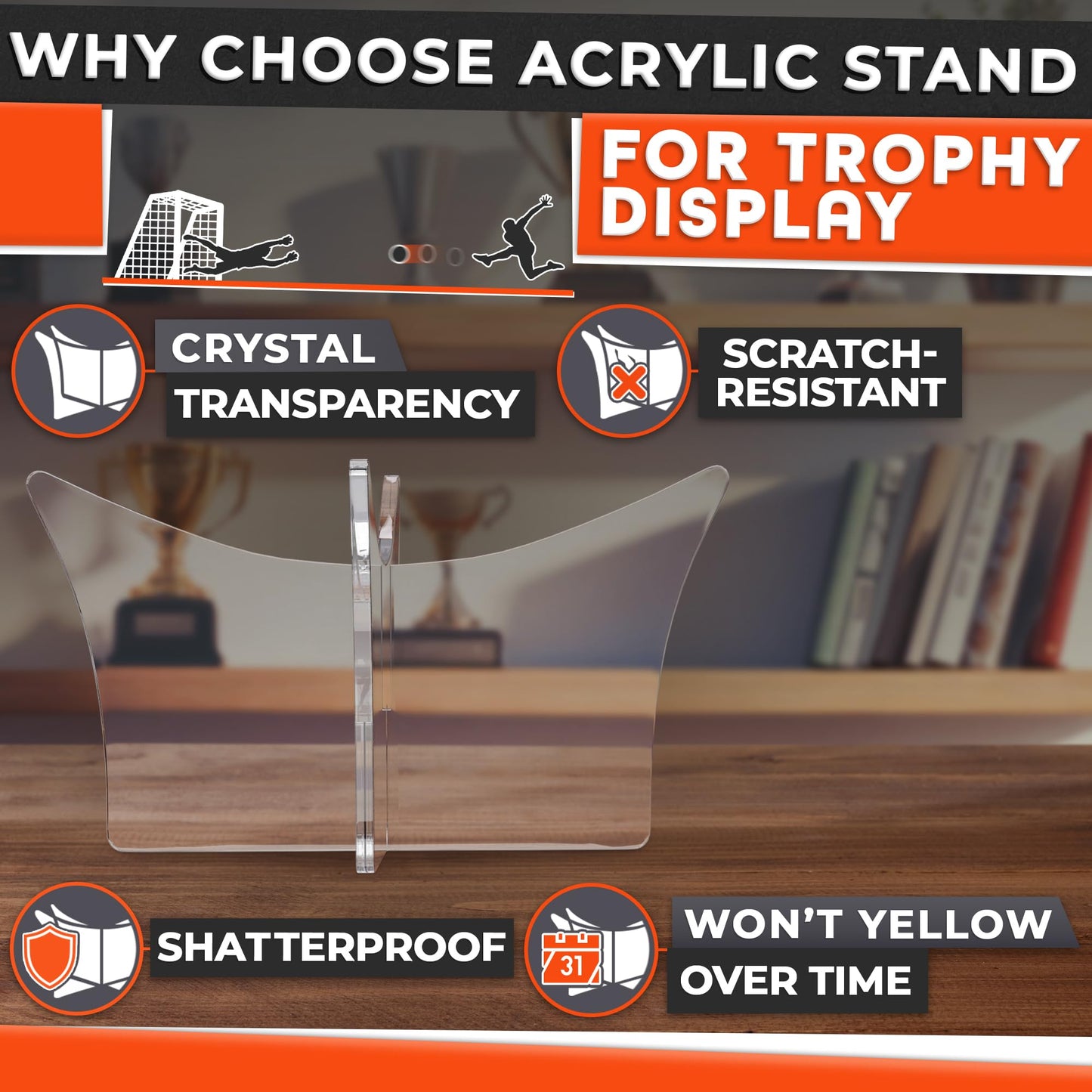 LIBERHAUS Basketball Stand Display, Clear Acrylic, Snap Assembly, Non-Slip
