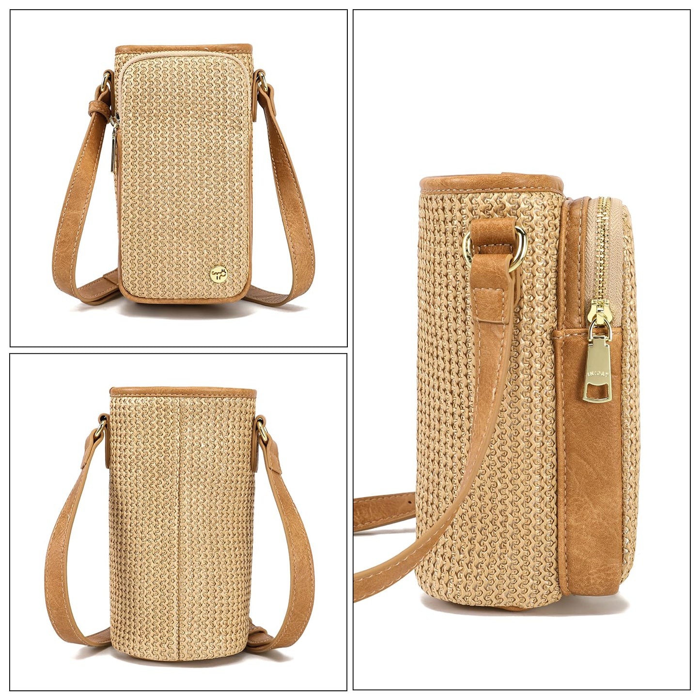 MINICAT Straw Bags For Women, Vacation Purse, Water Bottle Carrier Bag Water Bottle Holder, Beach Bag Raffia Purse(Yellow wavv)