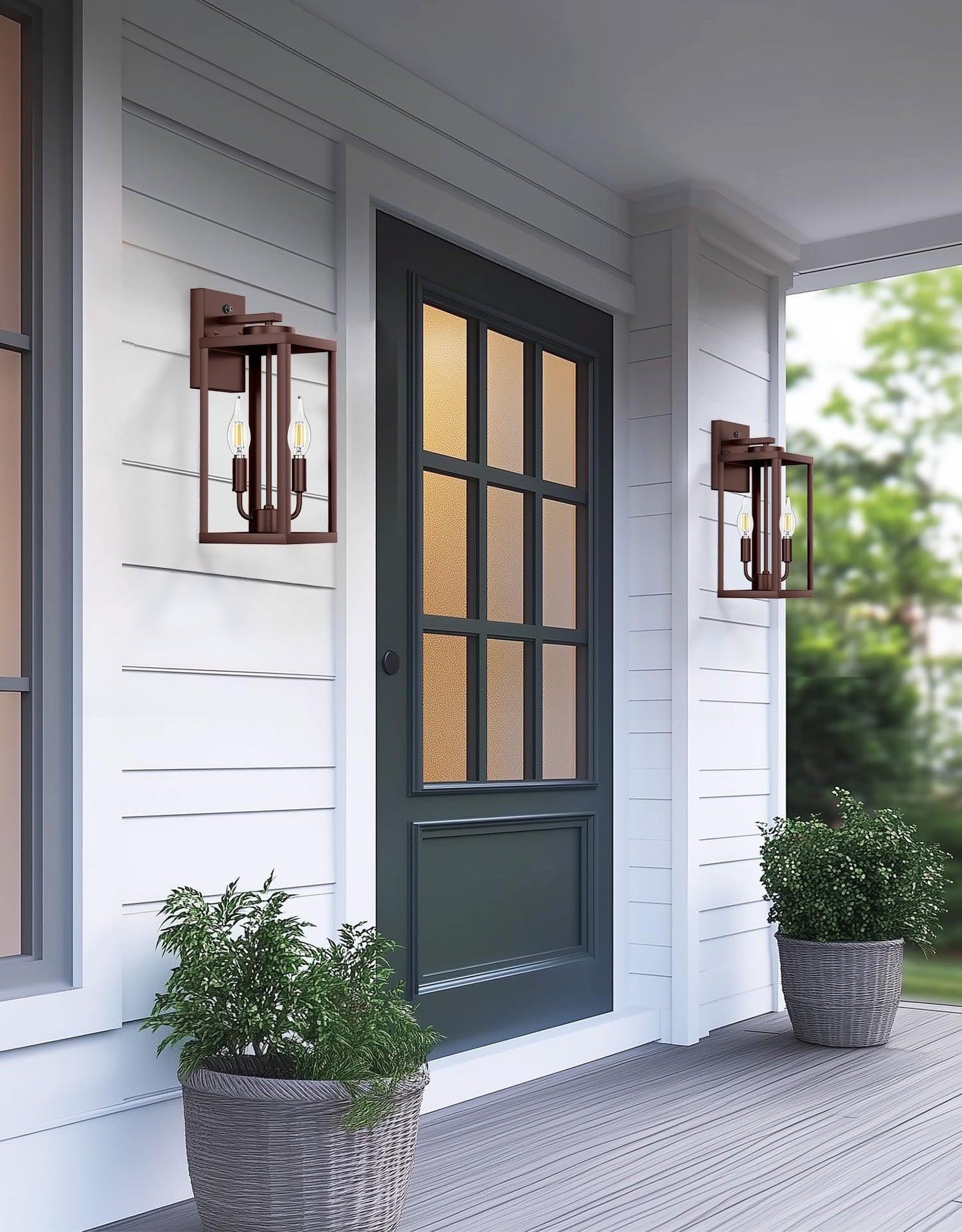 PARTPHONER Dusk to Dawn Outdoor Wall Sconce 2-Light, Transitional Wall Lantern Tall Wall Lamp, Waterproof Exterior Lighting Fixture with E12 Base Outside Lights for House Porch Garage, Bronze 2 Pack