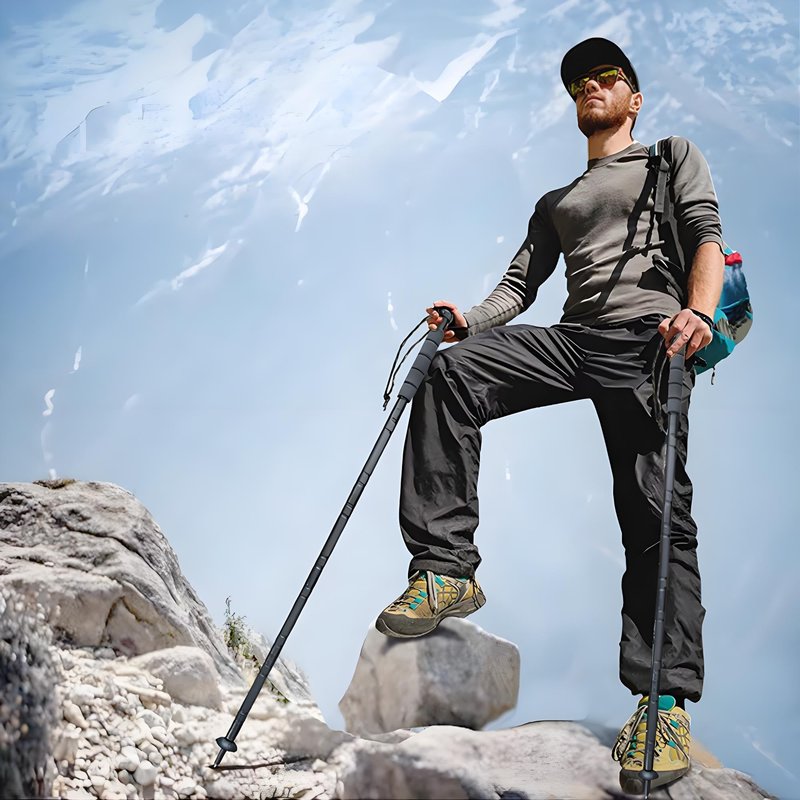 Trekking Pole Tactical Walking Stick, Multifunctional Lightweight Aluminum Collapsible Survival Hiking Pole with Storage Bag for Women Men Seniors Camping Backpacking (6-Section Gray Handle)