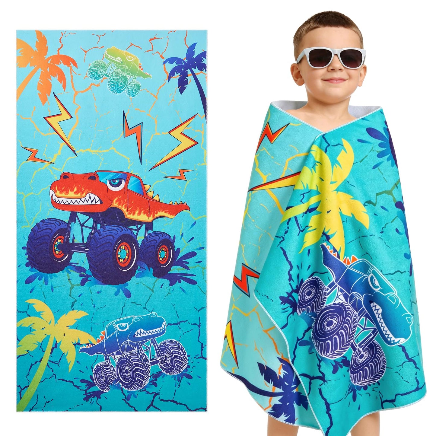 WERNNSAI Beach Towel for Kids, 30”x 60”Truck Quick Dry Sand Free Kids Beach Towel for Boys Personalized Beach Towel Pool Camping Travel Towel Soft Beach Blanket Bath Shower Towel