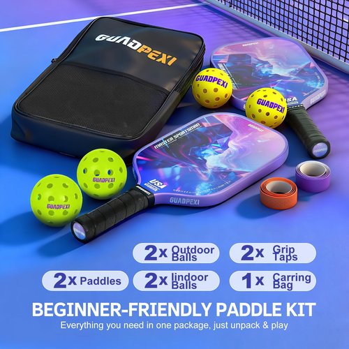 GUADPEXI Pickleball Paddles - USAPA Approved Fiberglass Surface, Polypropylene Honeycomb Core - 8.5oz Lightweight Pickleball Paddle with Sweat-Absorbing Cushioned Grip, Cosmic Purple Design (BXPK01)