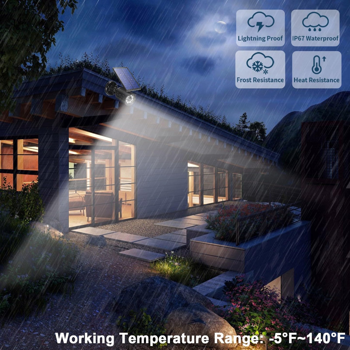 CAHOUGSMT Solar Motion Lights Outdoor 2000LM Security Flood Lights IP67 Waterproof Spot Lights for Yard Porch Garage 1 Pack