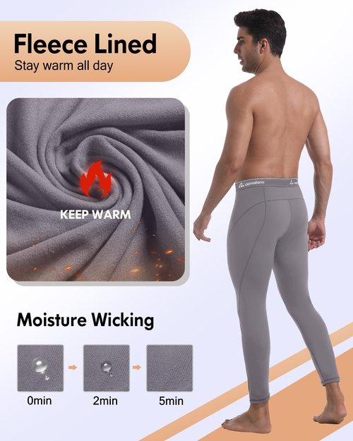 CL convallaria Long Johns for Men Thermal Fleece Lined Compression Pants Athletic Leggings Base Layer Bottoms,Large,4 Pack-2 Black/Blue/Grey