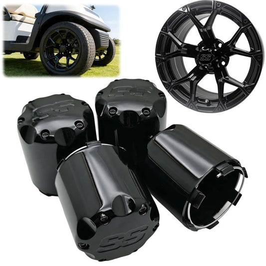 WUKO HUNT Golf Cart SS Wheel Center Cap Cover, ITP Push in Style Wheel Hub Caps Dust Cover for EZGO Club Car Yamaha and Other Models 8,10,12,14 inch Wheel,4 PCS(Gloss Black with Black SS)