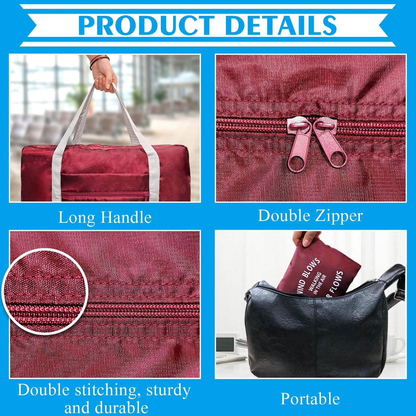 4PCS Foldable Travel Duffel Bag Tote Carry on Luggage Bag Spirit Airlines Personal item Sports Gym Bag Water Resistant Weekender Overnight Bags for Women and Men (Mix Colors)