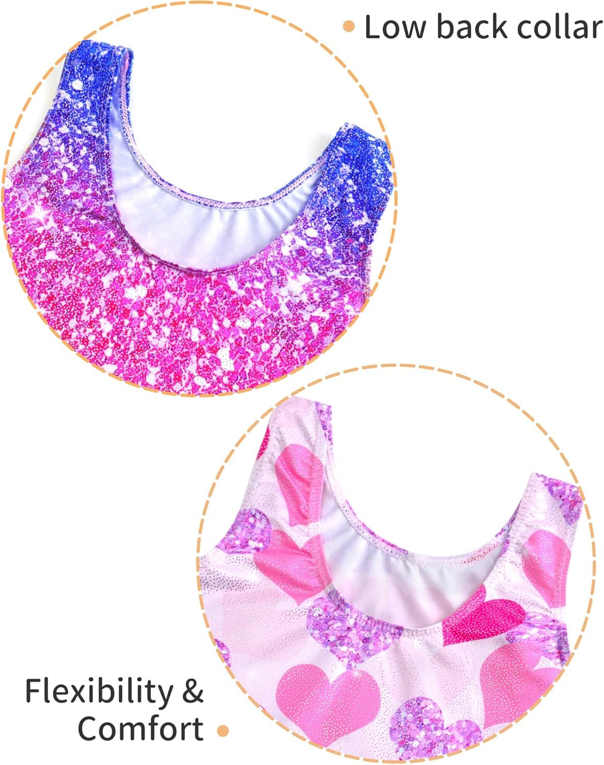 Skiennix Girls' Sparkly Gymnastics Leotards - 2 Pack Sleeveless Tumbling Unitards with Shorts