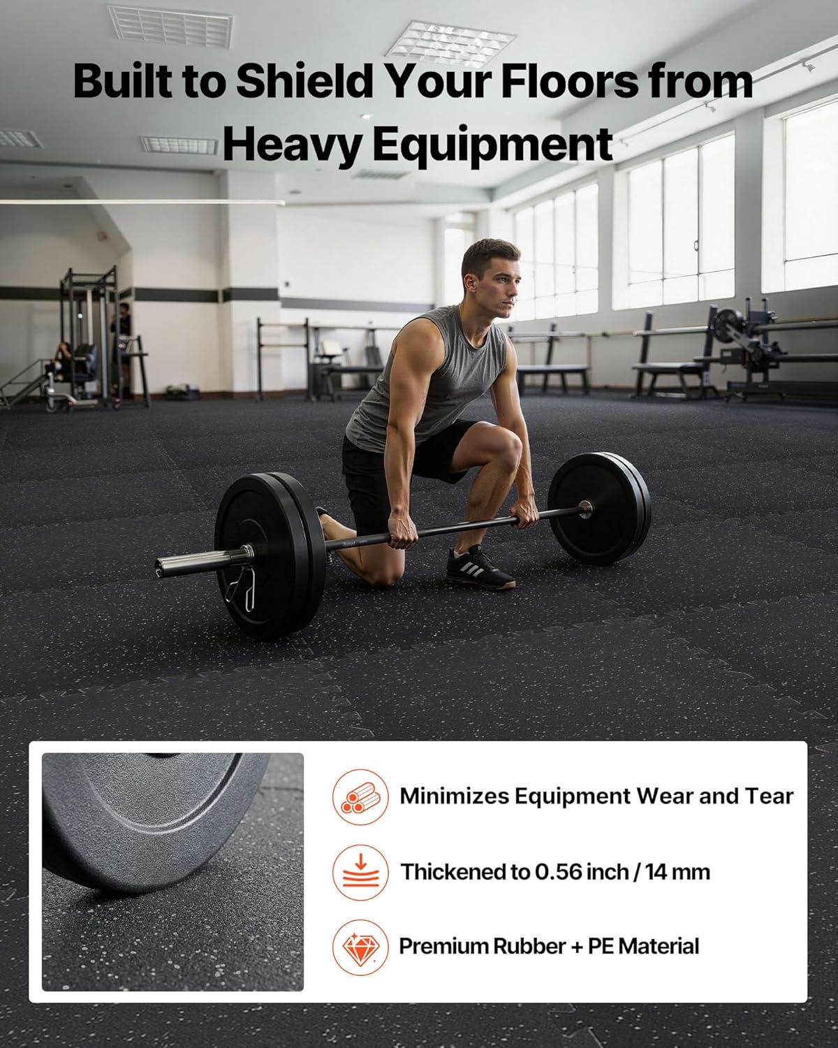 VEVOR Gym Flooring Tiles - 0.56 Inch Thick, High-Density EVA Foam, 24 x 24 Inch, Black & Gray, 96 sq.ft
