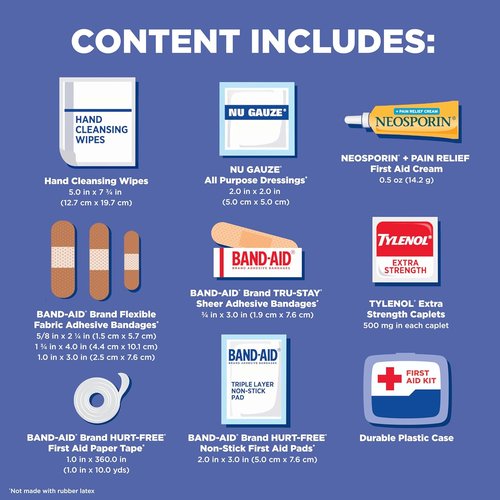 BAND-AID Brand Portable Emergency First Aid Kit - 80 Pieces for Home, Car, Travel & Camping Essentials
