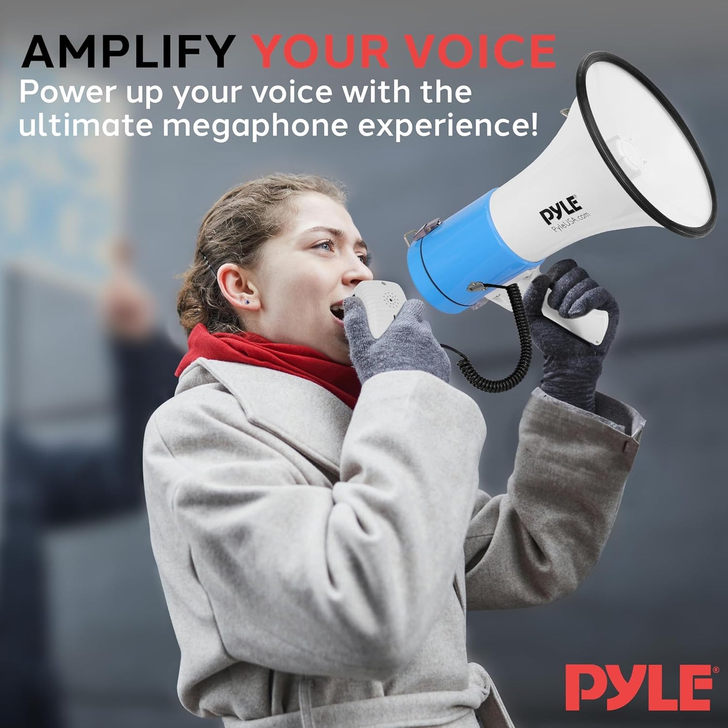 Pyle 50W Megaphone Bullhorn - Portable with Siren & Adjustable Volume | Projects Up to 1200 Yards