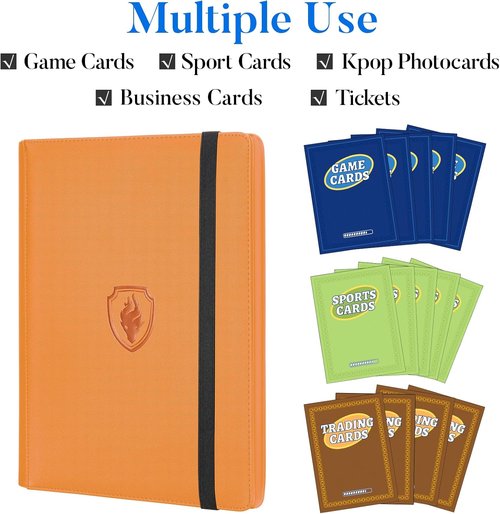 Fabmaker Premium 9 Pocket Card Binder - Sturdy PU Cover for 360 Game & Sports Cards | Sleek Orange Collection Album