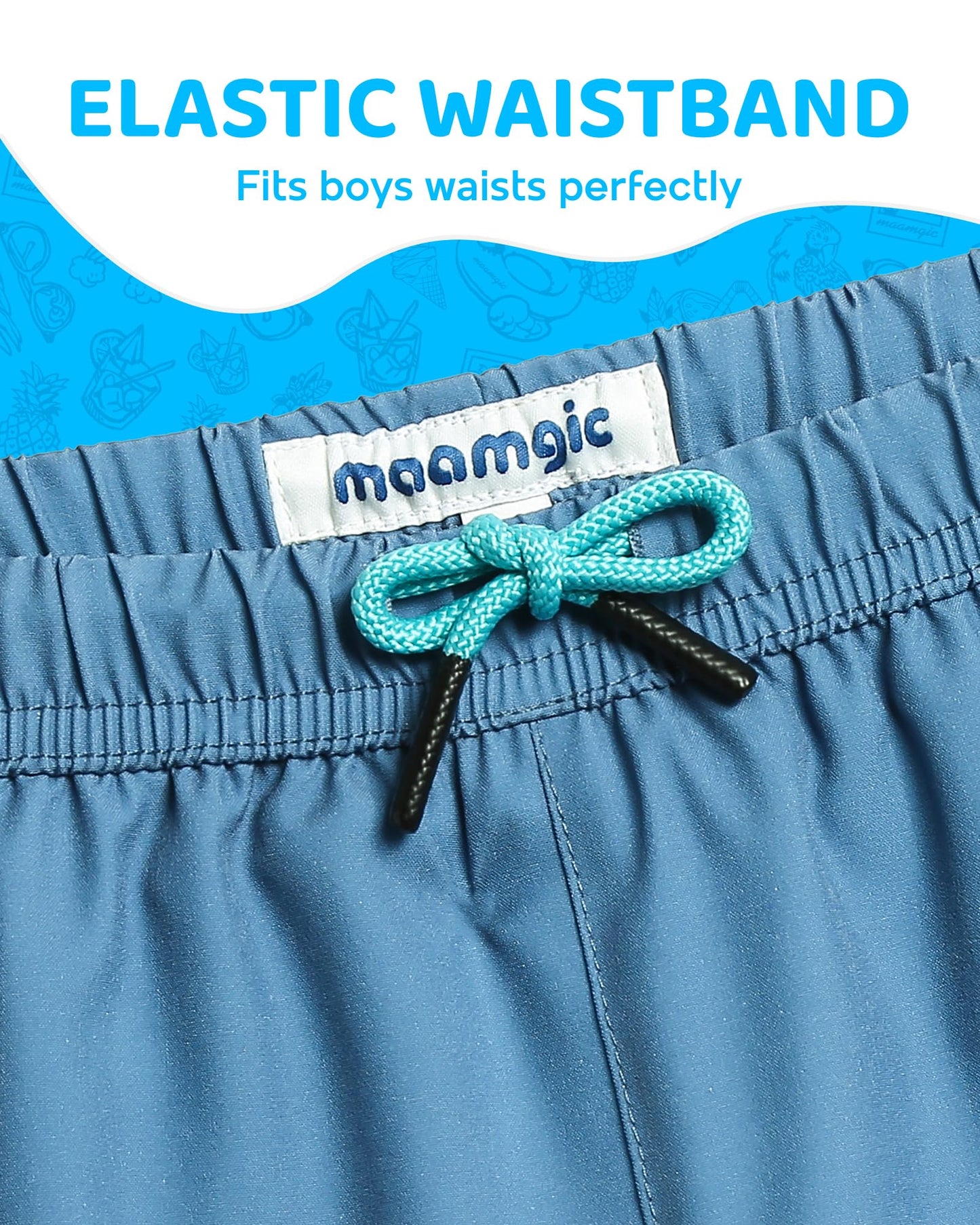 maamgic Boys Swim Trunks with Compression Liner 4-Way Stretch Quick Dry Swim Shorts Swimming Trunks Toddler Boy Haze Blue White 7 Years