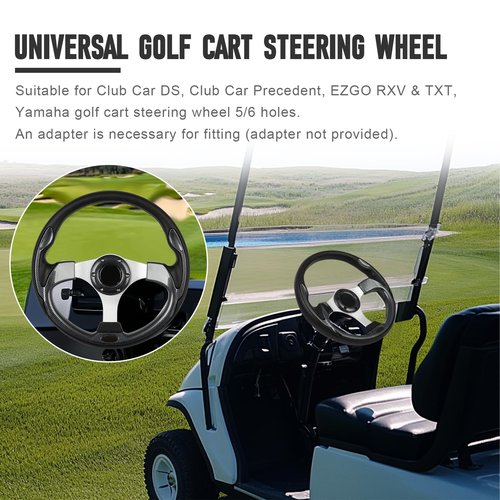 FAHKNS Golf Cart Steering Wheel, Universal 12.5" PVC Vinyl Leather 6 Bolt Aluminum Frame Steering Wheel, Fit For Club Car DS & Precedent, EZGO TXT & RXV, Yamaha, Most Golf Cart