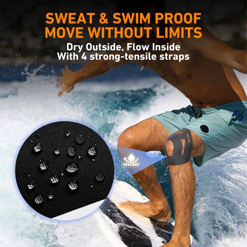 PreCut Kinesiology Tape for Knees, 12PCS Upgraded Waterproof KTQUICK Knee Tape for Knee Pain Relief Pre Cut, Original Cotton Athletic Knee Tape, Waterproof&Hypoallergenic Latex-Free for Sports (Black)