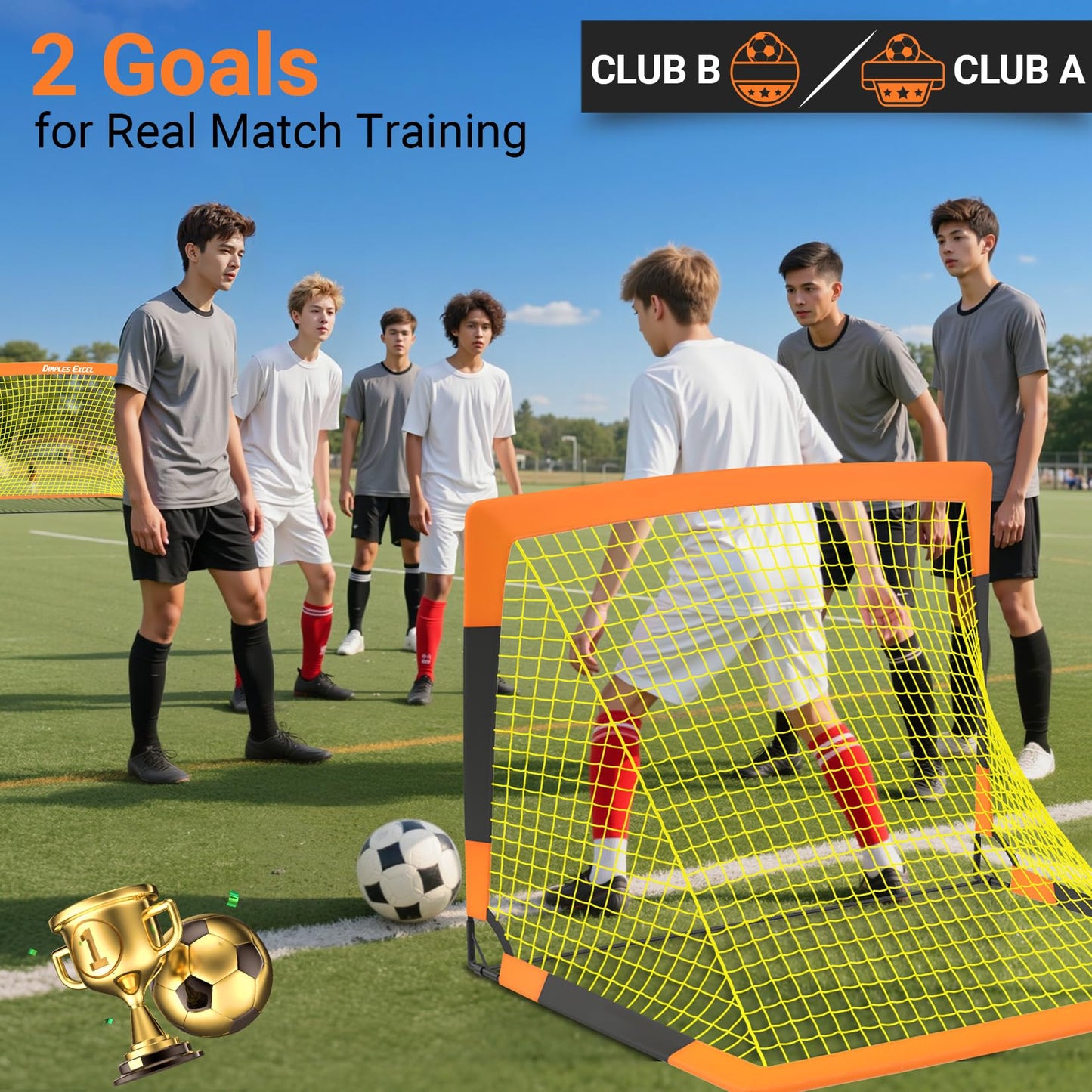 Dimples Excel Soccer Goals Kids Net for Backyard 7x5, 5x3.6, 4x3, 3x2.2 FT