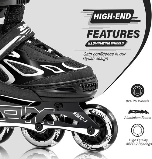 2PM SPORTS Adjustable Flashing Inline Skates - Light Up Wheels for Kids & Adults | Fun & Colorful