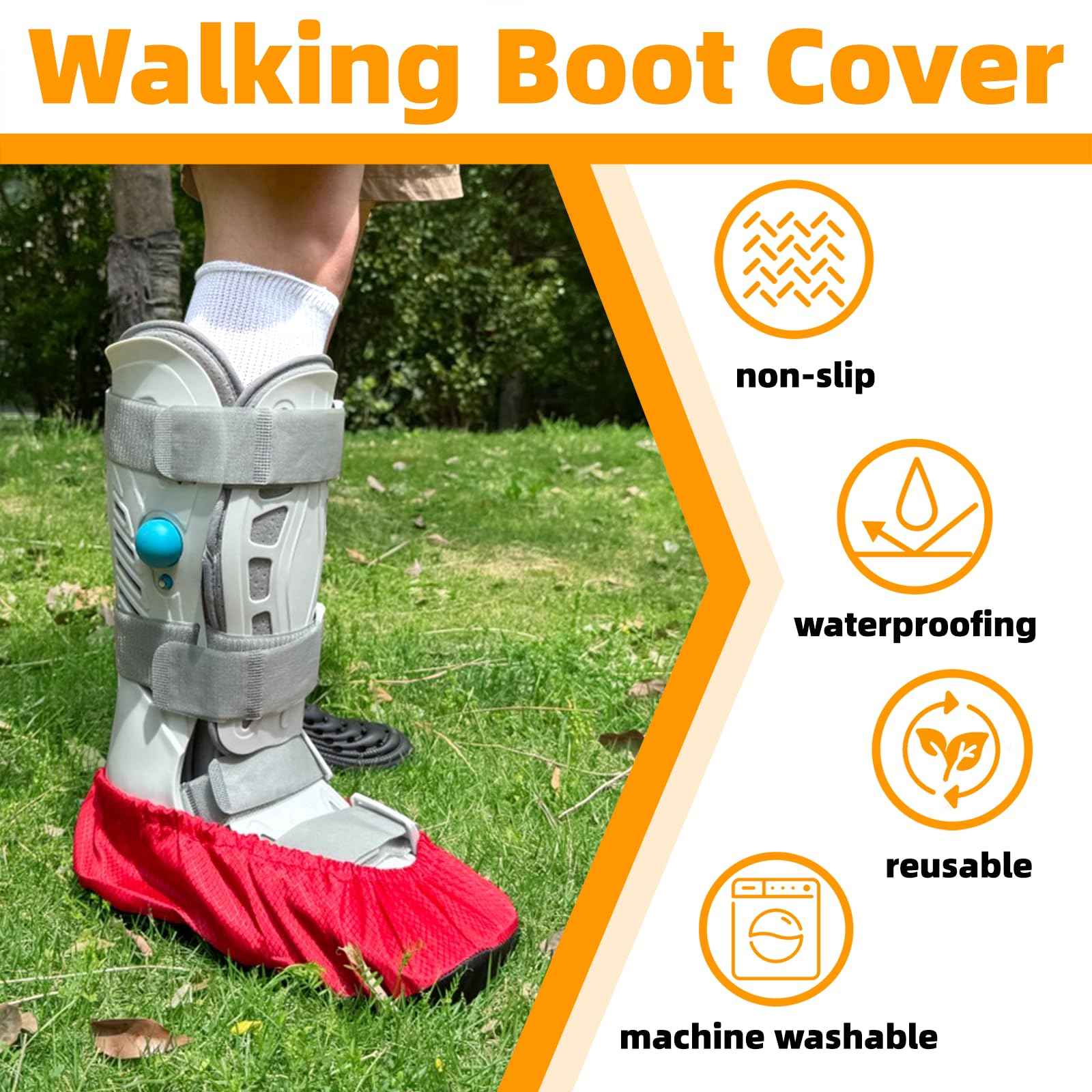 Air Cam Walking Boot Covers 2 pcs, Fracture Medical Cast Boots Shoe Covers for Broken Foot Ankle Recovery With Waterproof Anti-slip and Washable (X-Large)