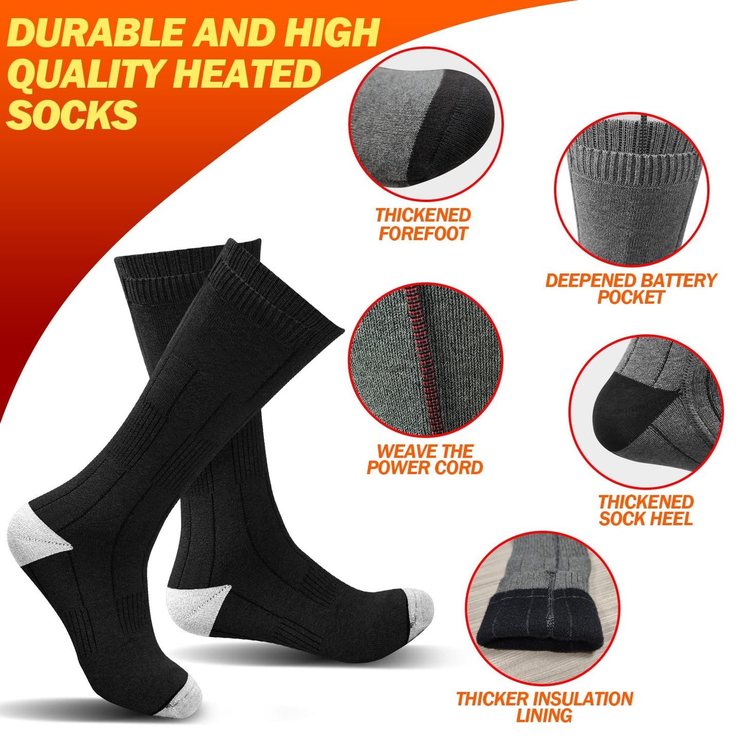 Heated Socks for Men/Women - 5V 5000mAh Battery Powered, Perfect for Outdoor Riding, Camping, Hiking, Motorcycling, and Skiing