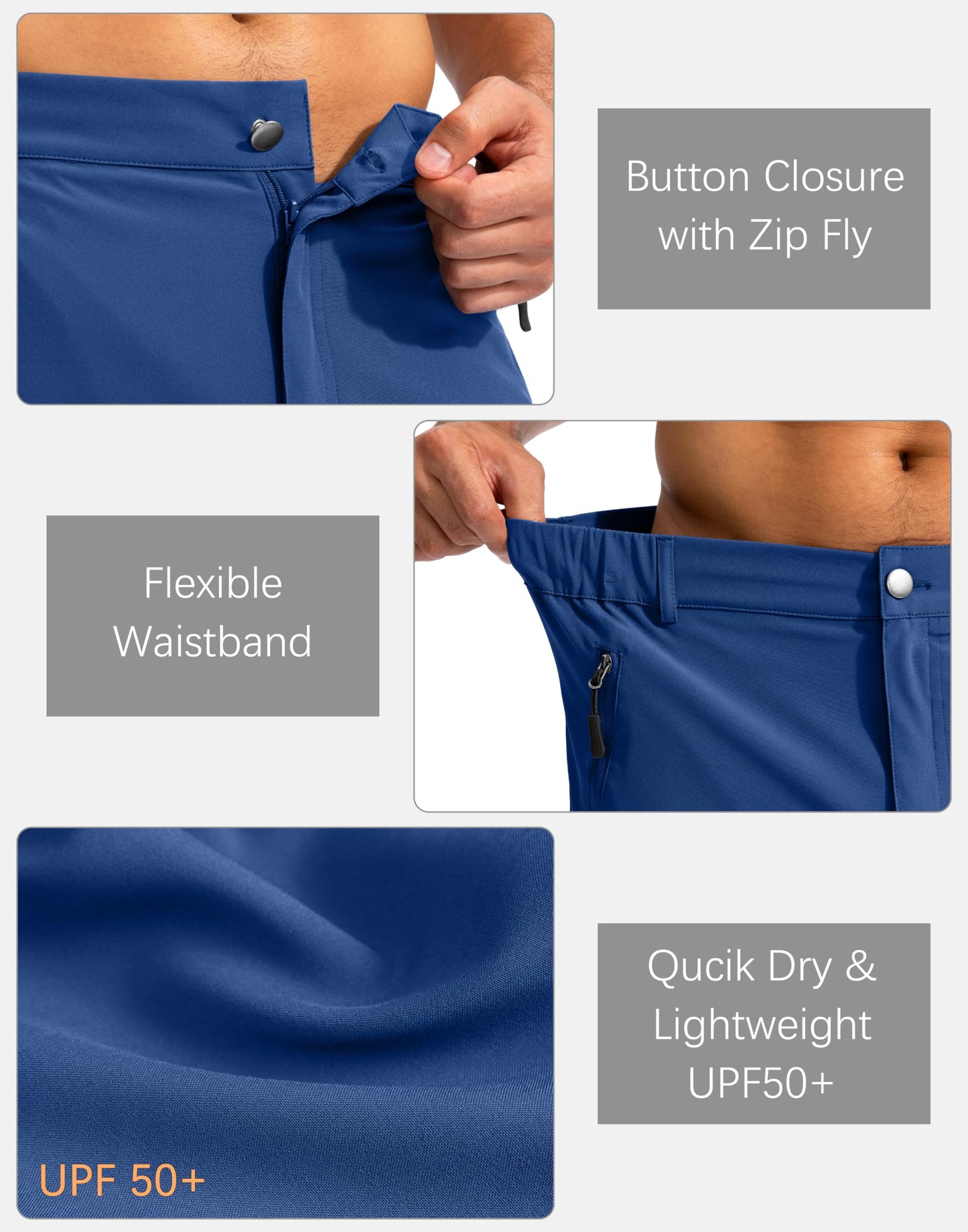 Pudolla Men's Hiking Cargo Shorts 9" Lightweight Outdoor Work Shorts for Men Travel Golf Camping Casual with 5 Zipper Pockets(Royal Blue Large)