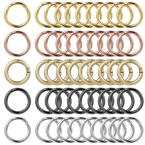 50 Pcs Spring O Rings Round Carabiner Snap Clip, 27MM Zinc Alloy Spring Round Keychain Key Ring Clips, Metal O Ring for Key Chains, Bag, Purse, Handbag and Craft DIY Accessories